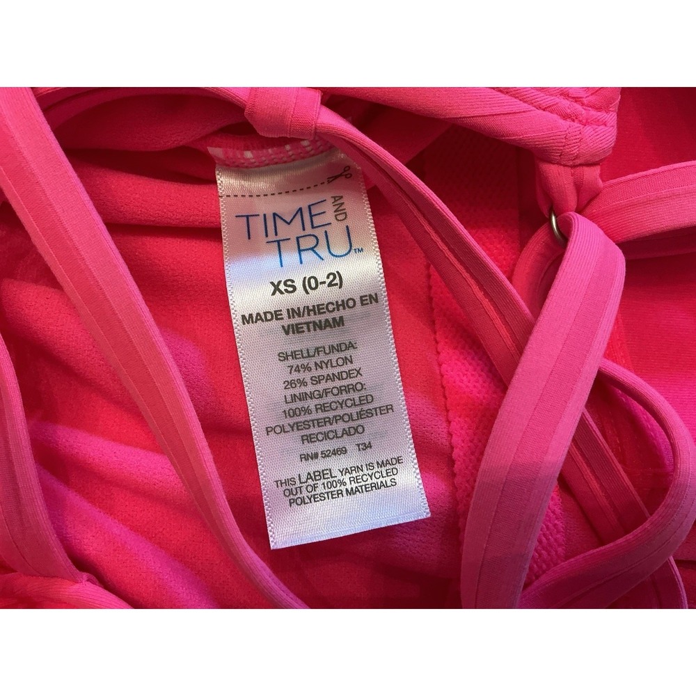 Time And Tru 1 Piece Bright Pink RIbbed Swimsuit Padded Cups Size XS (0-2) NEW - Picture 4 of 5